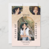 ボホモダンアーチ金ゴールドシックなピンク4写真卒業 招待状 (正面)