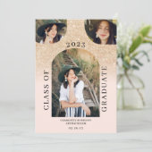 ボホモダンアーチ金ゴールドシックなピンク4写真卒業 招待状 (スタンド正面)