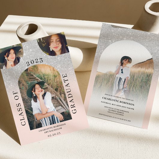 ボホモダンアーチ銀色ピンク4写真卒業 招待状