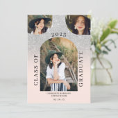 ボホモダンアーチ銀色ピンク4写真卒業 招待状 (スタンド正面)