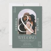 ボホモダンアーチ2枚結婚のセージ緑 招待状 (正面)