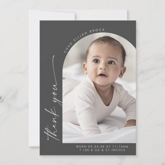 ボホモダンアーチ |グレーありがとう写真誕生 案内状 (正面)