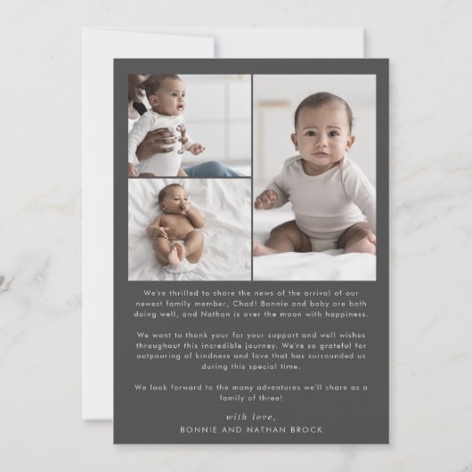 ボホモダンアーチ |グレーありがとう写真誕生 案内状 (裏面)