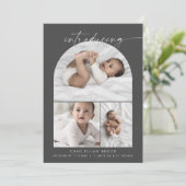 ボホモダンアーチ |グレーフォトコラージュ誕生 案内状 (スタンド正面)