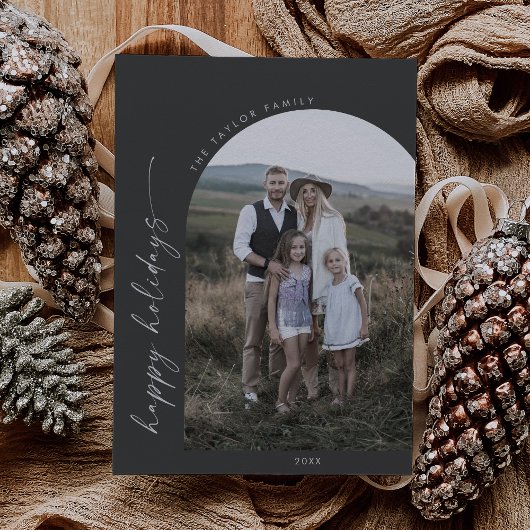 ボホモダンアーチ |灰色のハッピーホリデー写真 シーズンカード