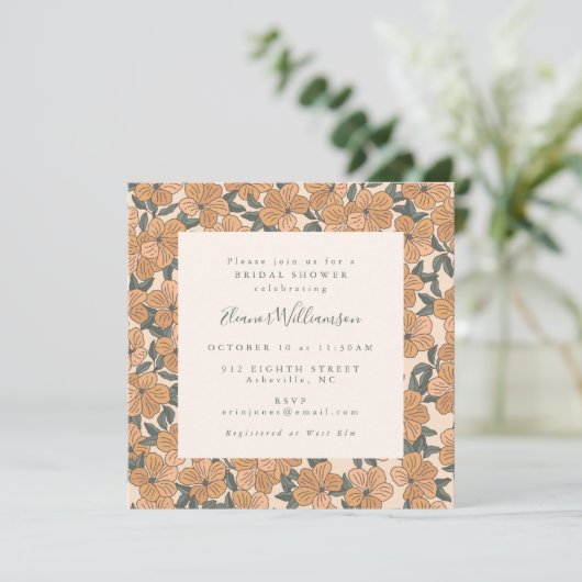 ボホモダンイエローフローラスクエアブライダルシャワー 招待状 (スタンド正面)