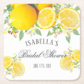 ボホモダンウォーターカラーレモンサマーブライダルシャワー スクエアペーパーコースター (正面)