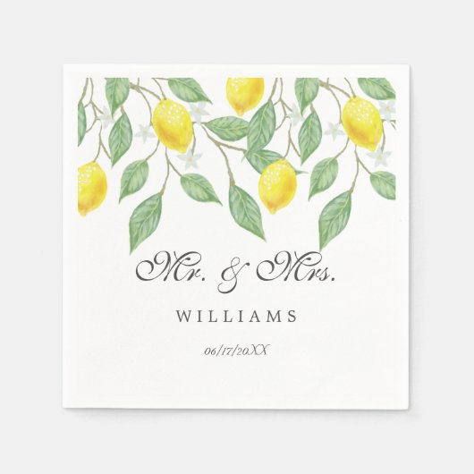 ボホモダンウォーターカラーレモンサマー結婚ズ スタンダードカクテルナプキン (正面)