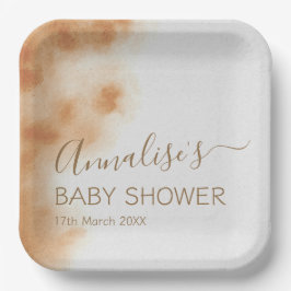 ボホモダンウォーター色絞り染めベビーシャワーベージュ ペーパープレート