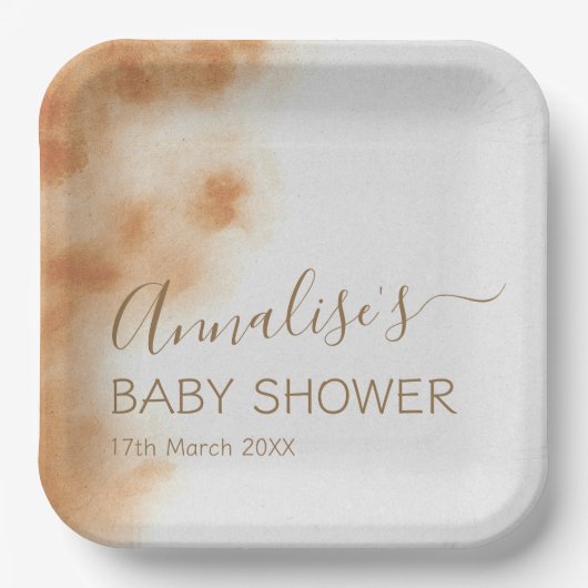ボホモダンウォーター色絞り染めベビーシャワーベージュ ペーパープレート (正面)