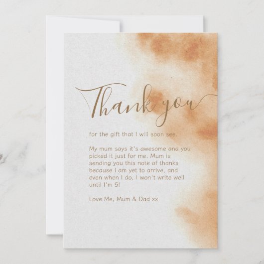 ボホモダンウォーター色絞り染めベージュベビーシャワー サンキューカード (正面)