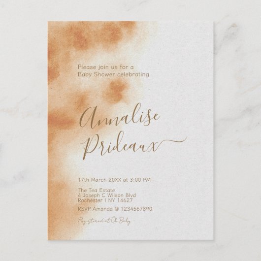 ボホモダンウォーター色絞り染めベージュベビーシャワー ポストカード (正面)