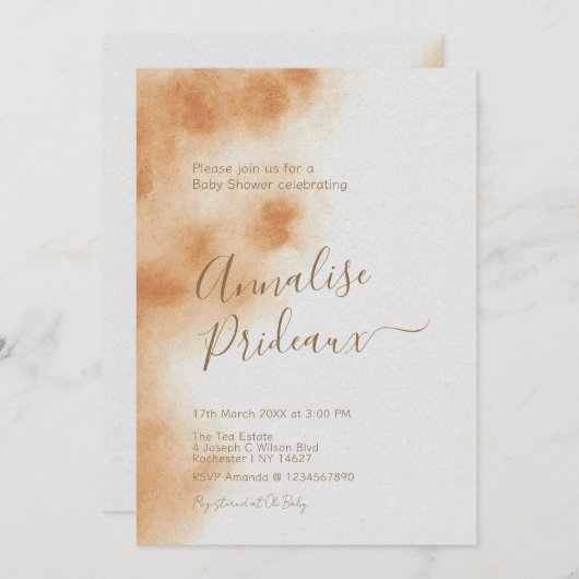 ボホモダンウォーター色絞り染めベージュベビーシャワー 招待状 (正面/裏面)