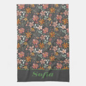 ボホモダンウ山花ピンク黄色灰色 キッチンタオル (縦)