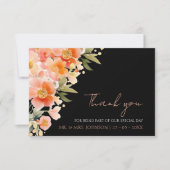 ボホモダンオレンジピーチアンドブラックフローラズ結婚 サンキューカード (正面)