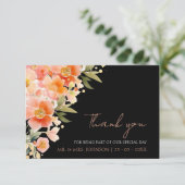 ボホモダンオレンジピーチアンドブラックフローラズ結婚 サンキューカード (スタンド正面)