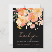 ボホモダンオレンジピーチアンドブラックフローラズ結婚 サンキューカード (正面)