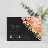 ボホモダンオレンジピーチアンドブラックフローラズ結婚 出欠カード (スタンド正面)