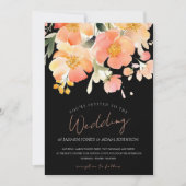 ボホモダンオレンジピーチアンドブラックフローラズ結婚 招待状 (正面)