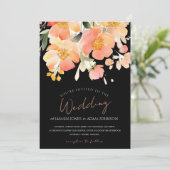 ボホモダンオレンジピーチアンドブラックフローラズ結婚 招待状 (スタンド正面)