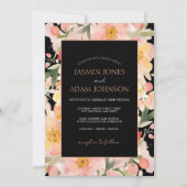 ボホモダンオレンジピーチアンドブラックフローラズ結婚 招待状 (正面)