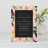 ボホモダンオレンジピーチアンドブラックフローラズ結婚 招待状 (スタンド正面)