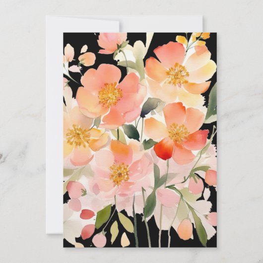 ボホモダンオレンジピーチアンドブラックフローラズ結婚 招待状 (裏面)