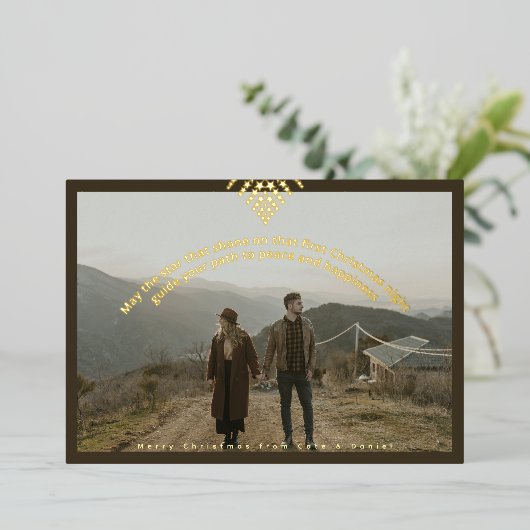 ボホモダンクリスマスフォトフォイル星ホリデーカード 箔シーズンカード (立ち正面)