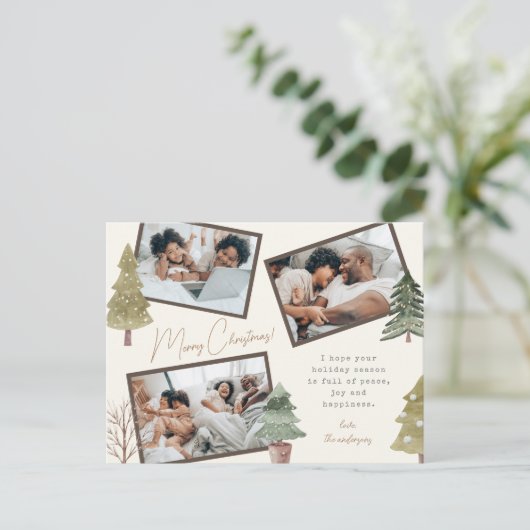 ボホモダンクリスマス3フォトコラージュ松の木 シーズンポストカード (スタンド正面)