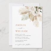 ボホモダングリーンリーパンパスグラスQRコー結婚ド 招待状 (正面)