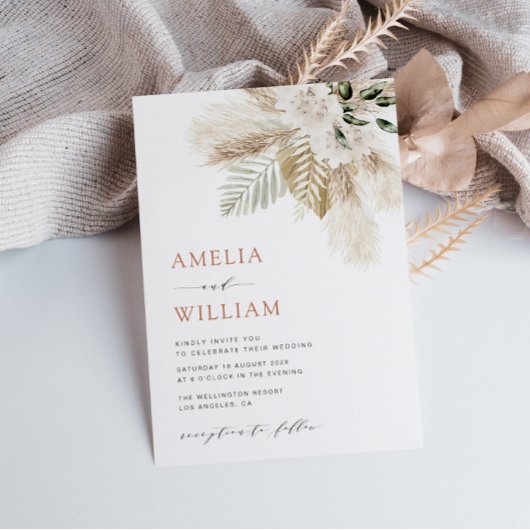 ボホモダングリーンリーパンパスグラスQRコー結婚ド 招待状