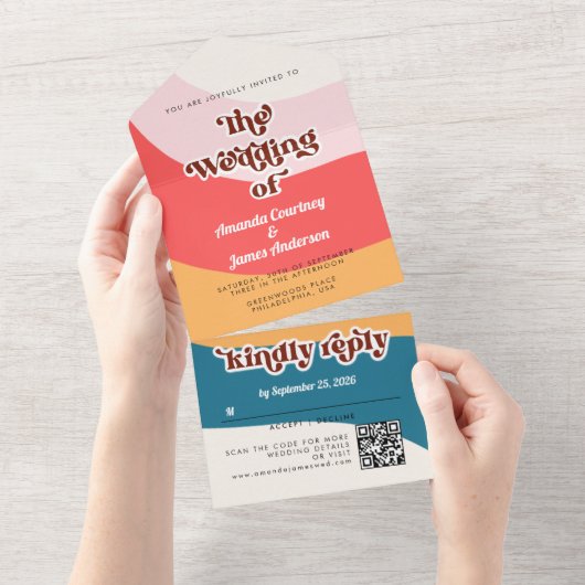 ボホモダングルービーレトロ70結婚s オールインワン招待状 (貼ってはがせる)