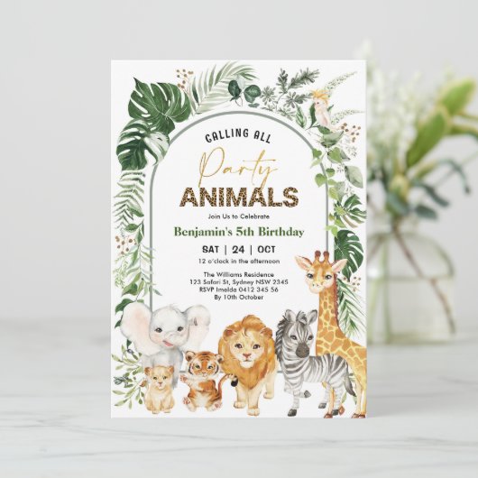 ボホモダンサファリパーティーアニマルズボーイ誕生日 招待状 (スタンド正面)