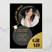 ボホモダンサークルブラックシック5写真卒業 箔招待状 (正面)