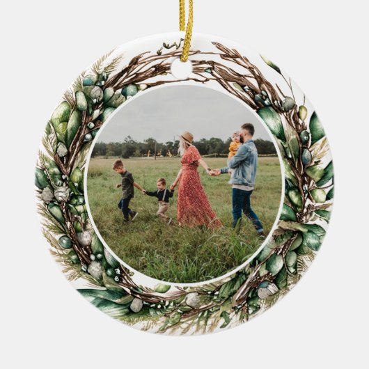 ボホモダンシックリースフローラクリスマスフォト セラミックオーナメント (正面)