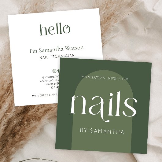 ボホモダンセージグリーンネイルアーティストサロンマニキュア スクエア名刺