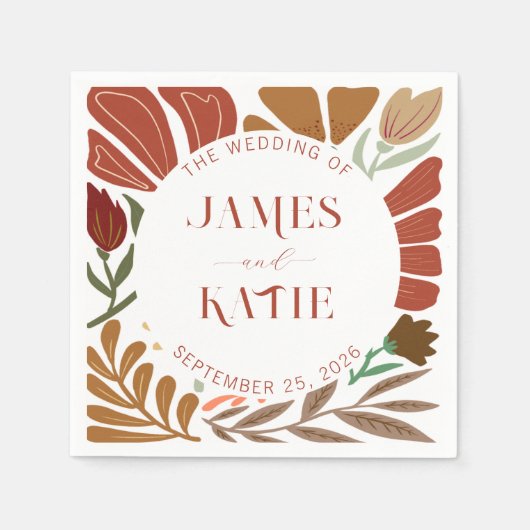 ボホモダンテラコッタレトロフローラ結婚ズ スタンダードカクテルナプキン (正面)