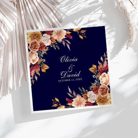 ボホモダンネイビーブルー燃えたオレンジ色のフローラ結婚ズ