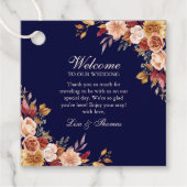 ボホモダンネイビーブルー燃えたオレンジ色のフローラ結婚ズ フェイバータグ (正面)