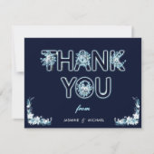 ボホモダンネイビ素朴ー&ライトブルーフローラかわいい サンキューカード (正面)