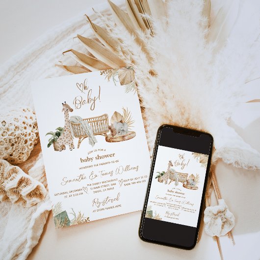 ボホモダンハート男女兼用ベビーシャワー 招待状