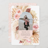 ボホモダンパンパスグラスフローラアーチ写真結婚ズ サンキューカード (正面/裏面)