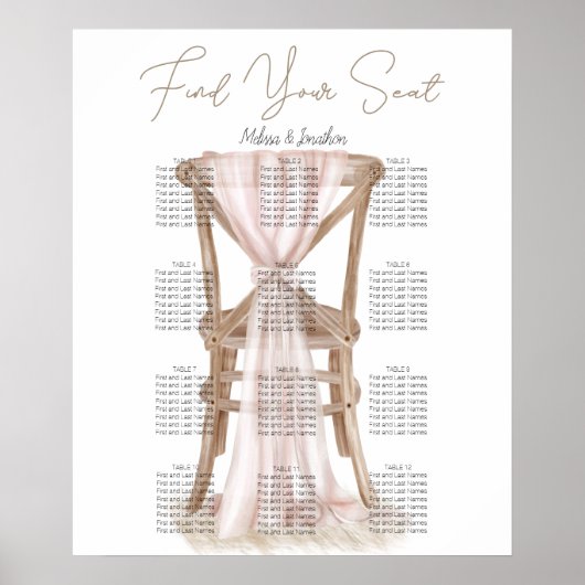 ボホモダンピンクのエレガントな結婚式座席表 ポスター (正面)