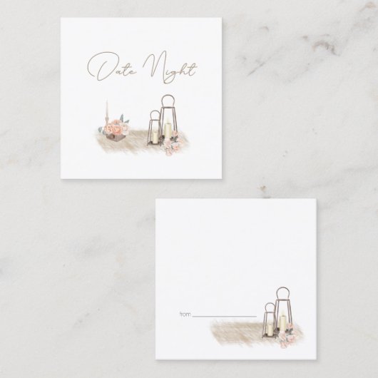 ボホモダンピンクのエレガントフローラ日付ナイトカード スクエア名刺 (正面/裏面)