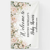 ボホモダンピンクのフローラ葉金ゴールド赤ちゃんシャワー 横断幕 (縦)