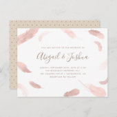 ボホモダンピンクの水彩羽結婚の インビテーションポストカード (正面/裏面)