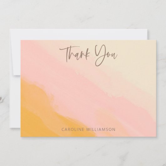 ボホモダンピンクイエローキュートスクリプトブライダルシャワー サンキューカード (正面)