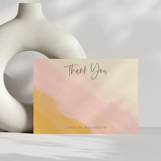 ボホモダンピンクイエローキュートスクリプトブライダルシャワー サンキューカード