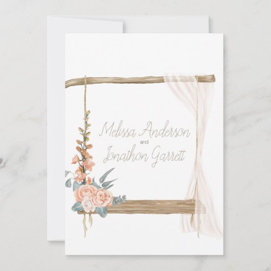 ボホモダンピンクエレガントフローラ婚約パーティ 招待状 (裏面)