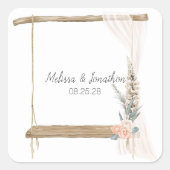 ボホモダンピンクエレガントフローラ結婚ズ スクエアシール (正面)